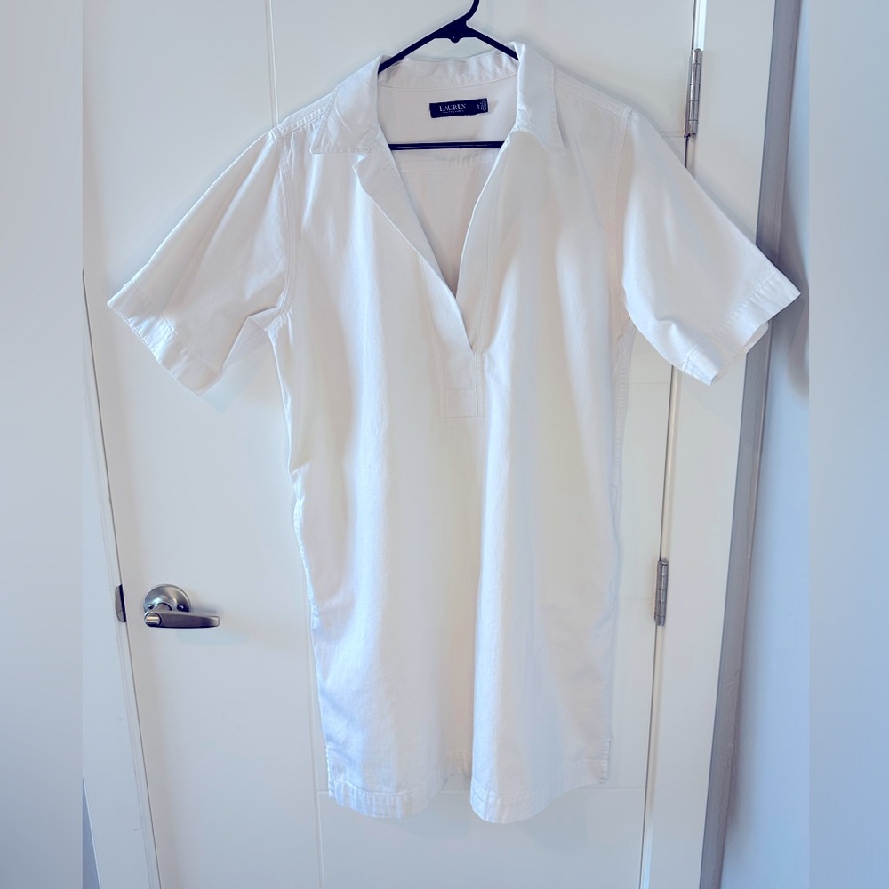 Ralph Lauren Denim Cotton Shift Dress. Color is White Wash XL